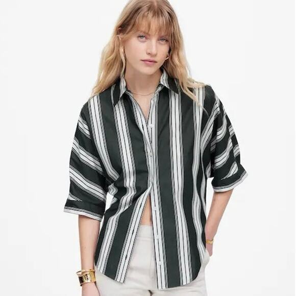 NWT Madewell Oversized Pleated-Sleeve Button-Up Shirt in Summit Green Size XS - Picture 1 of 10